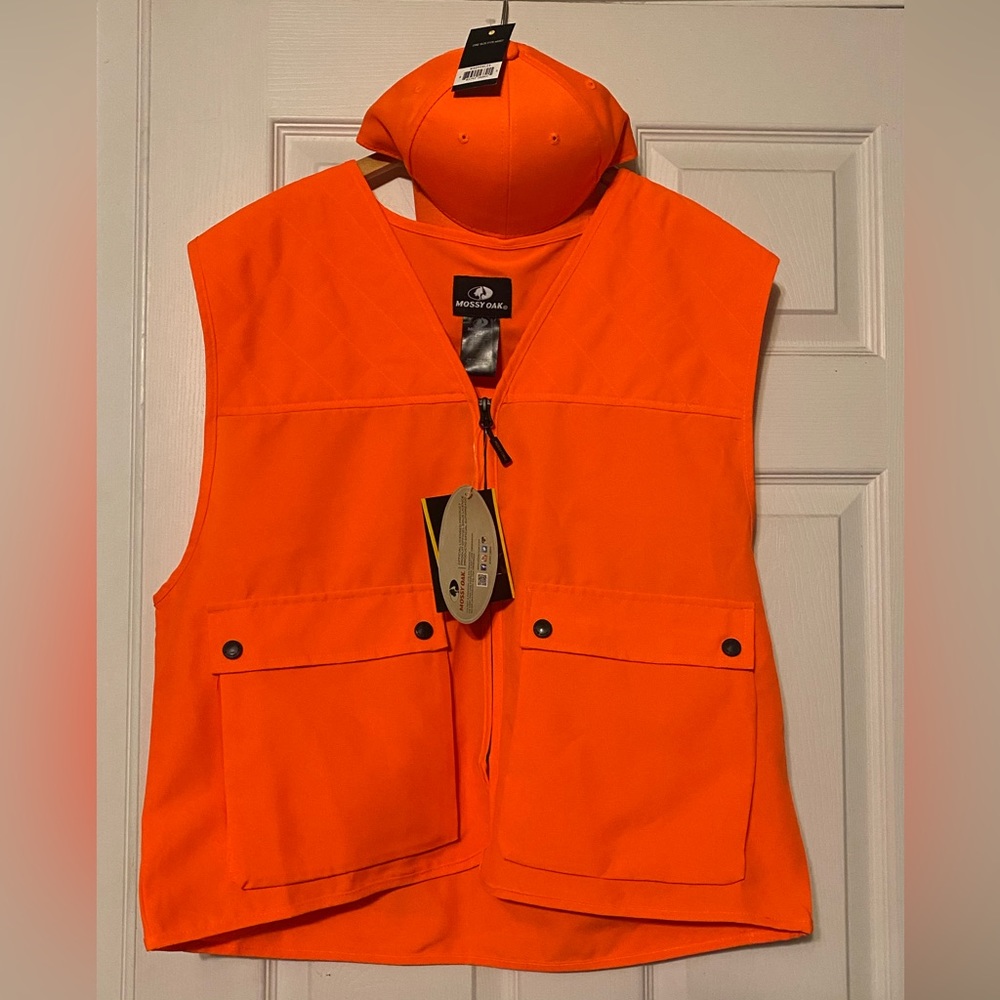 Mossy Oak Mens Orange Hunting Vest + Orange Hat (NEW)
